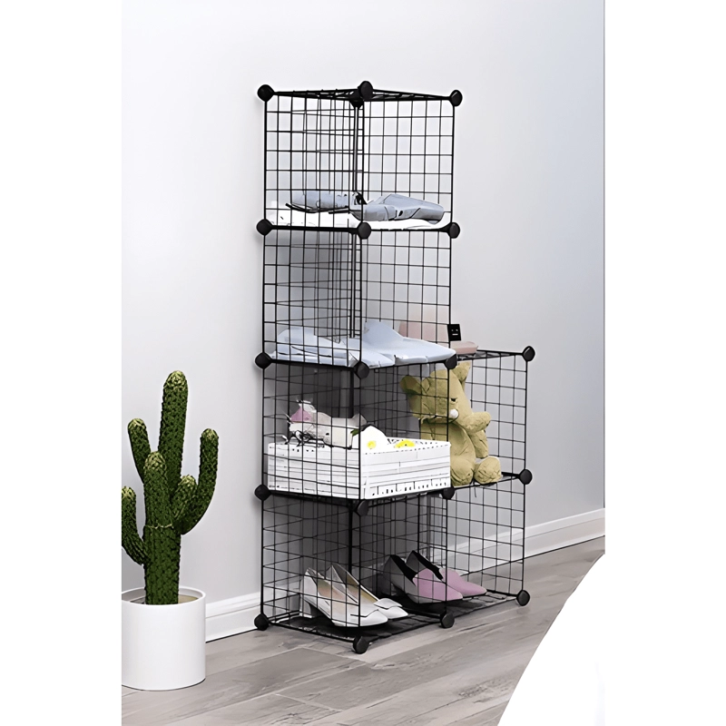 ESTANTE MULTIFUNCIONAL LIBRERO MALLA METAL 6 CUBOS NEGRO - 4