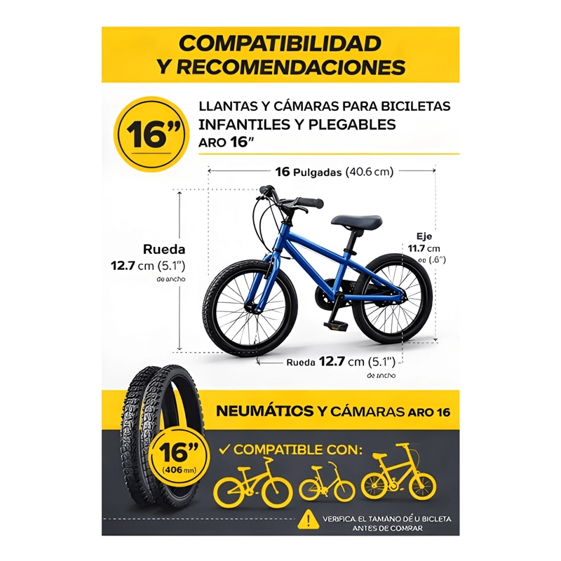 PACK 2 NEUMATICOS Y 2 CAMARAS BICICLETA INFANTIL 16X2.125 - 2