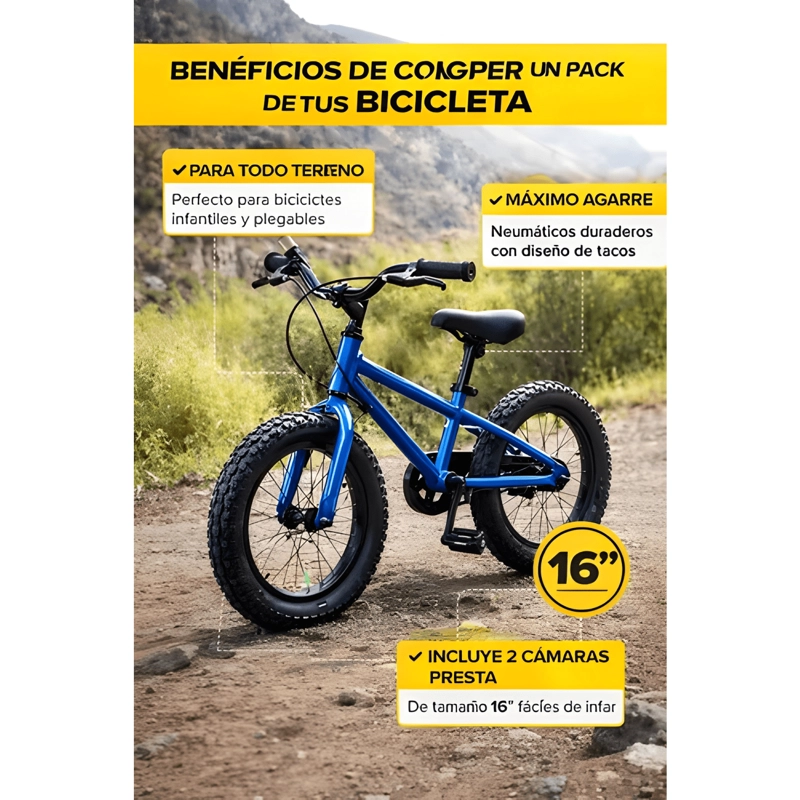 PACK 2 NEUMATICOS Y 2 CAMARAS BICICLETA INFANTIL 16X2.125 - 3