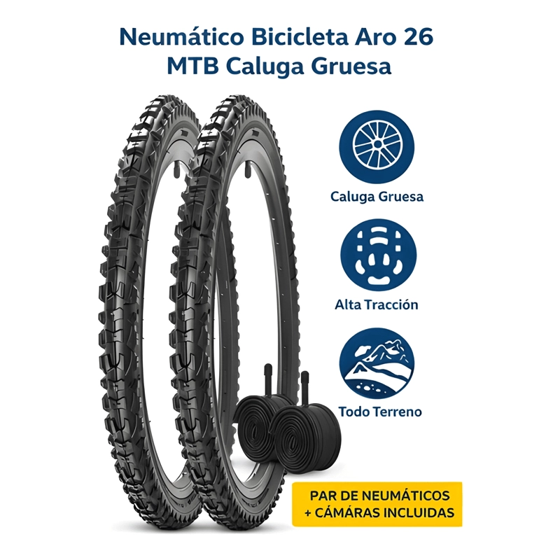 PACK 2 NEUMATICOS Y 2 CAMARAS CALUGA GRUESA ARO 26X2.125 - 1