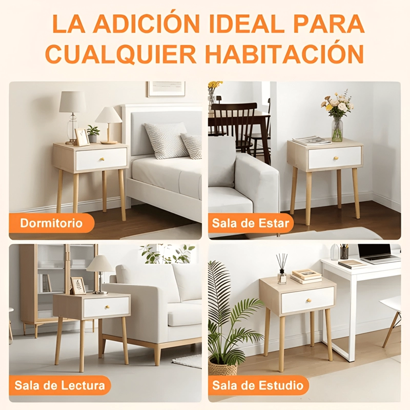VELADOR CON CAJON MESA DE NOCHE MADERA 40X30X55 - 3