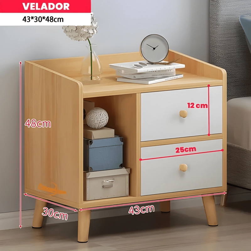 VELADOR 2 CAJONES MESA DE NOCHE RETRO 48X30X43 MARRON CLARO - 3