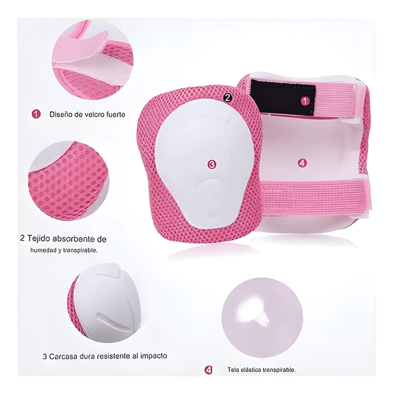 SET PROTECCION NIÑA CASCO RODILLERA CODERA ROSADO - 4