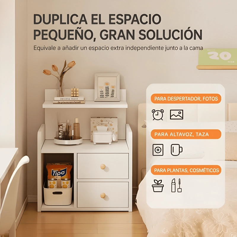 VELADOR MESA DE NOCHE MDF ORGANIZADOR 2 CAJONES BLANCO - 1