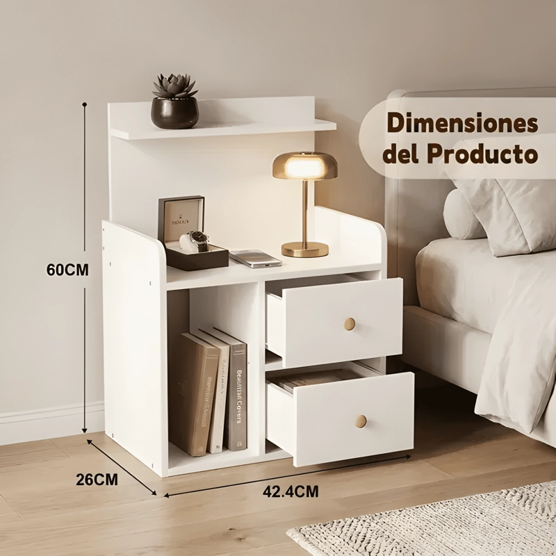 VELADOR MESA DE NOCHE MDF ORGANIZADOR 2 CAJONES BLANCO - 2