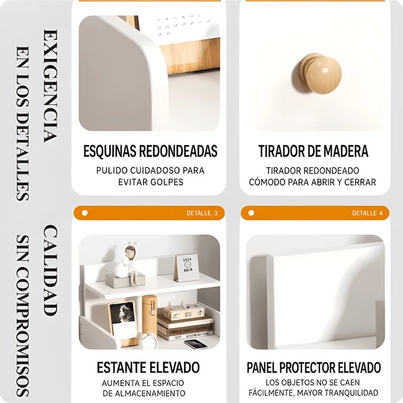 VELADOR MESA DE NOCHE MDF ORGANIZADOR 2 CAJONES BLANCO - 3