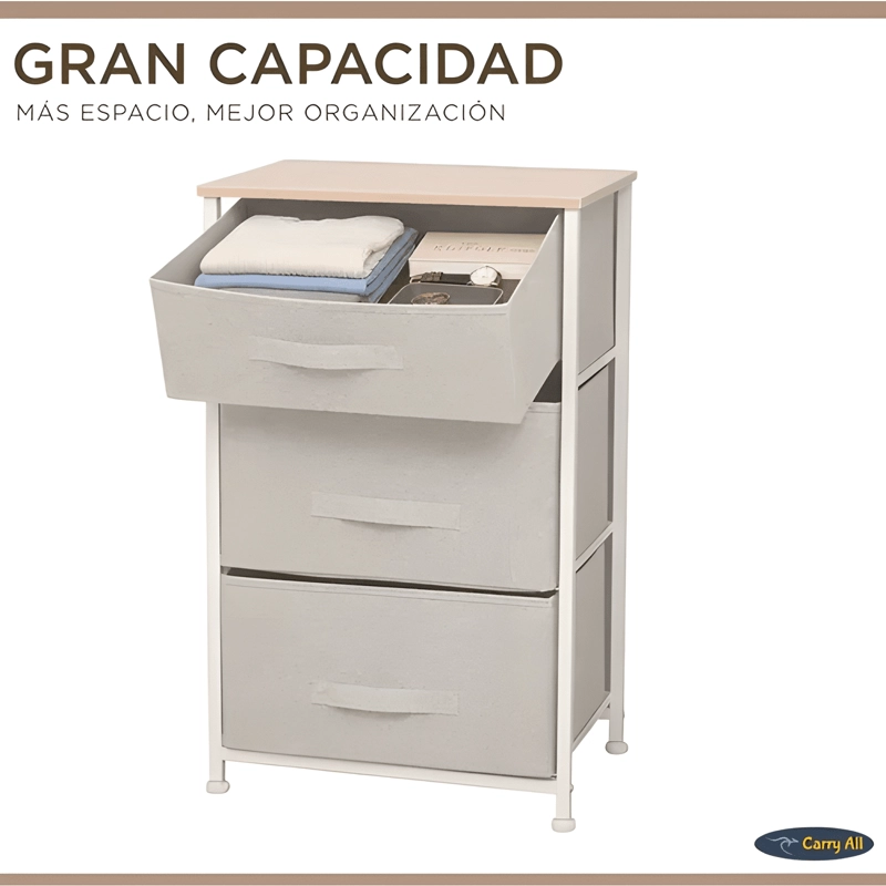 MESA DE LUZ CARRY ALL 3 CAJONES ARMAZON METALICO BEIGE - 4