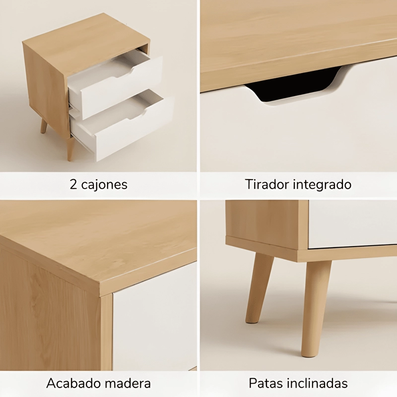 VELADOR 2 NIVELES CAJONES HOMER DESIGN 50X40X45 MADERA #1 - 2