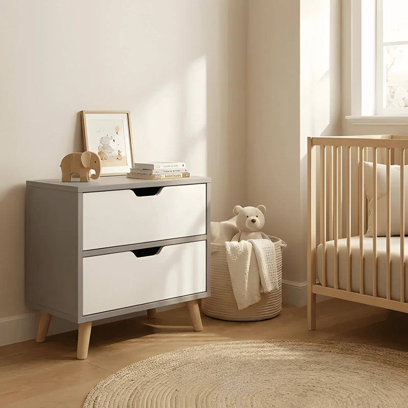 VELADOR 2 NIVELES CAJONES HOMER DESIGN 50X40X45 GRIS - 4