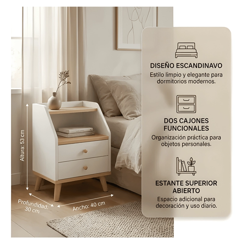 VELADOR 2 NIVELES CAJONES HOMER DESIGN 40X30X53 BLANCO - 1