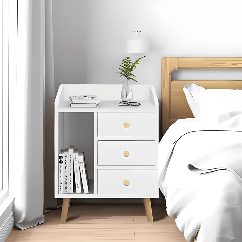 VELADOR MESITA DE NOCHE MDF 3 CAJONES 62X43X30 BLANCO - 2