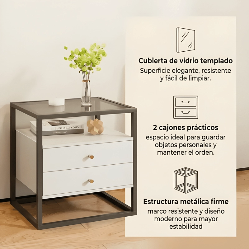 VELADOR VANGUARDIA 2 CAJONES REPISA VIDRIO 50X40X53CM BLANCO - 1