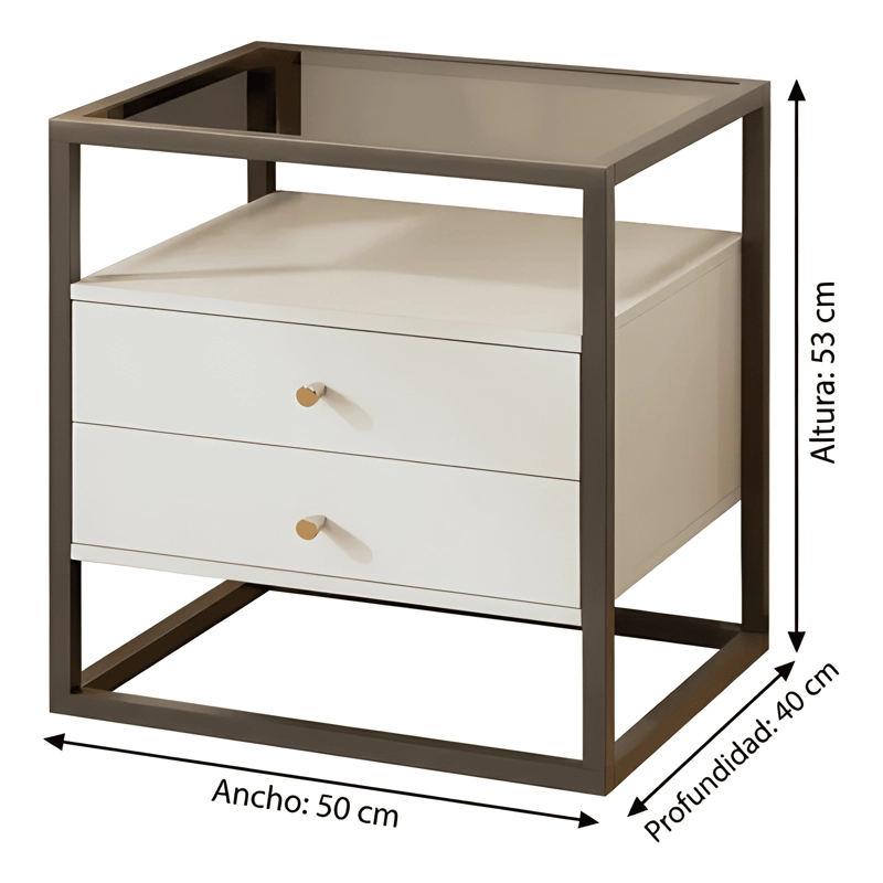 VELADOR VANGUARDIA 2 CAJONES REPISA VIDRIO 50X40X53CM BLANCO - 2