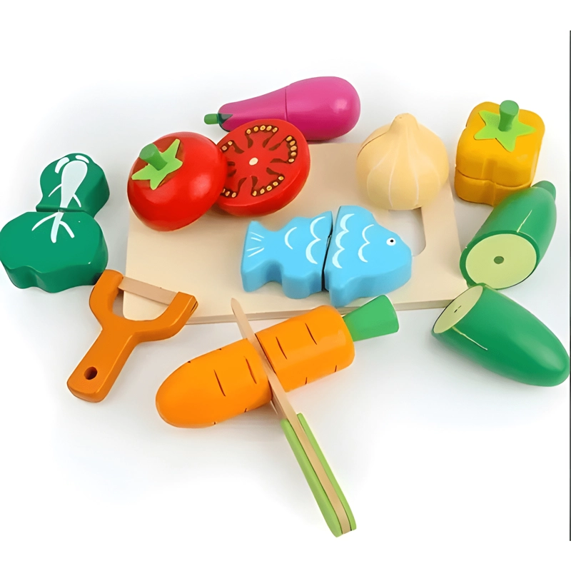 SET CORTA FRUTAS Y VERDURAS MADERA CON IMAN 17 PIEZAS #3 - 1