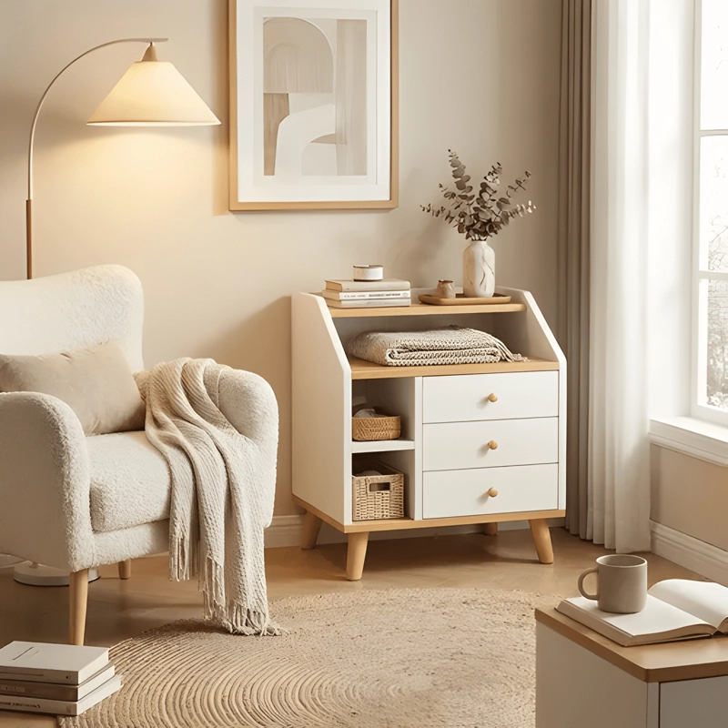 VELADOR VANGUARDIA 3 CAJONES HOMER DESIGN 50X30X61 BLANCO - 4