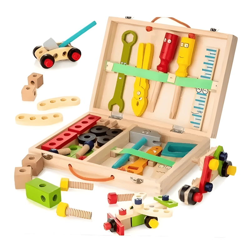 CAJA DE HERRAMIENTAS DE MADERA JUGUETE MONTESSORI NIÑOS - 3