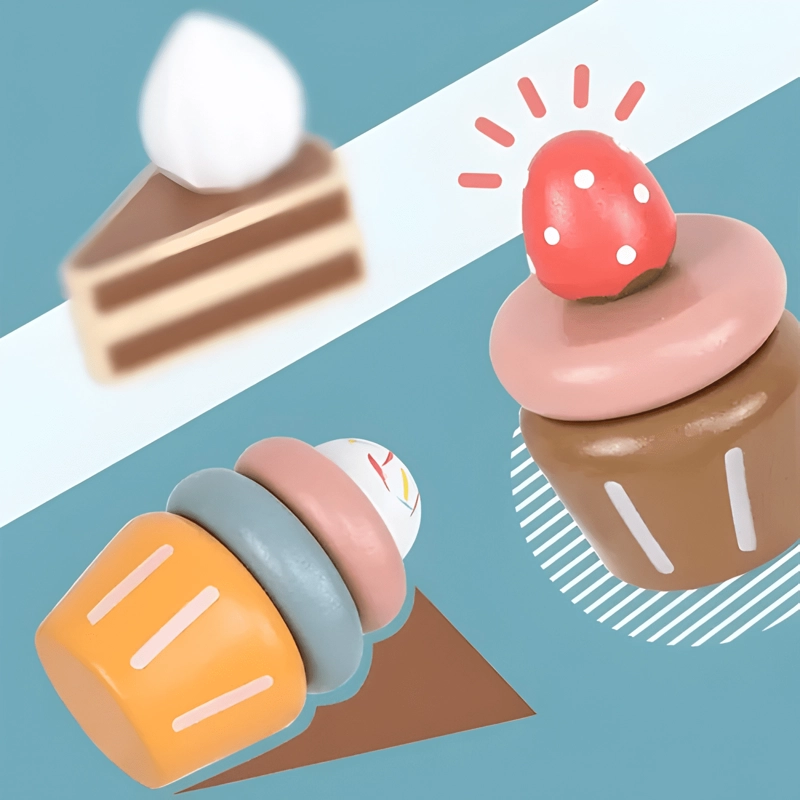 JUEGO DE POSTRES DULCES CUPCAKES PASTELERIA DE MADERA - 3