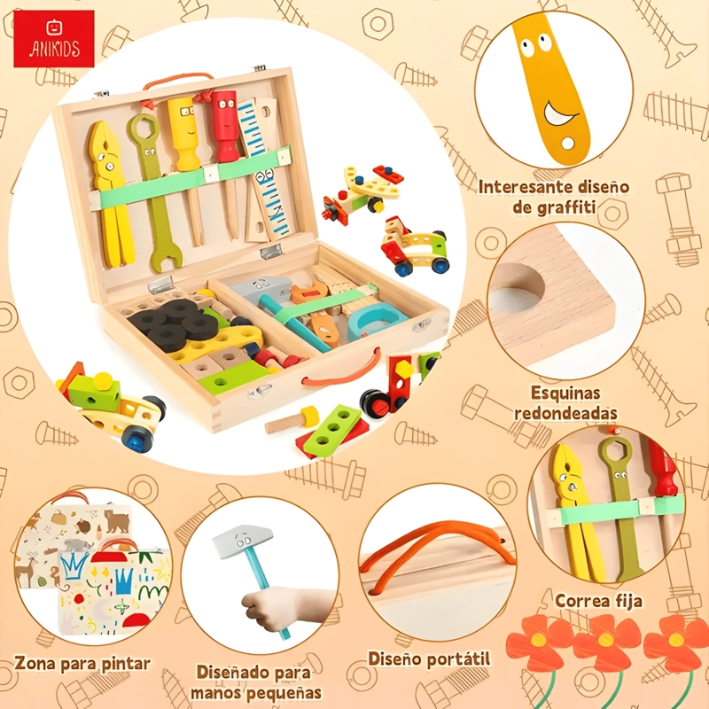 CAJA DE HERRAMIENTAS MADERA JUGUETE MONTESSORI DIDACTICO #2 - 2