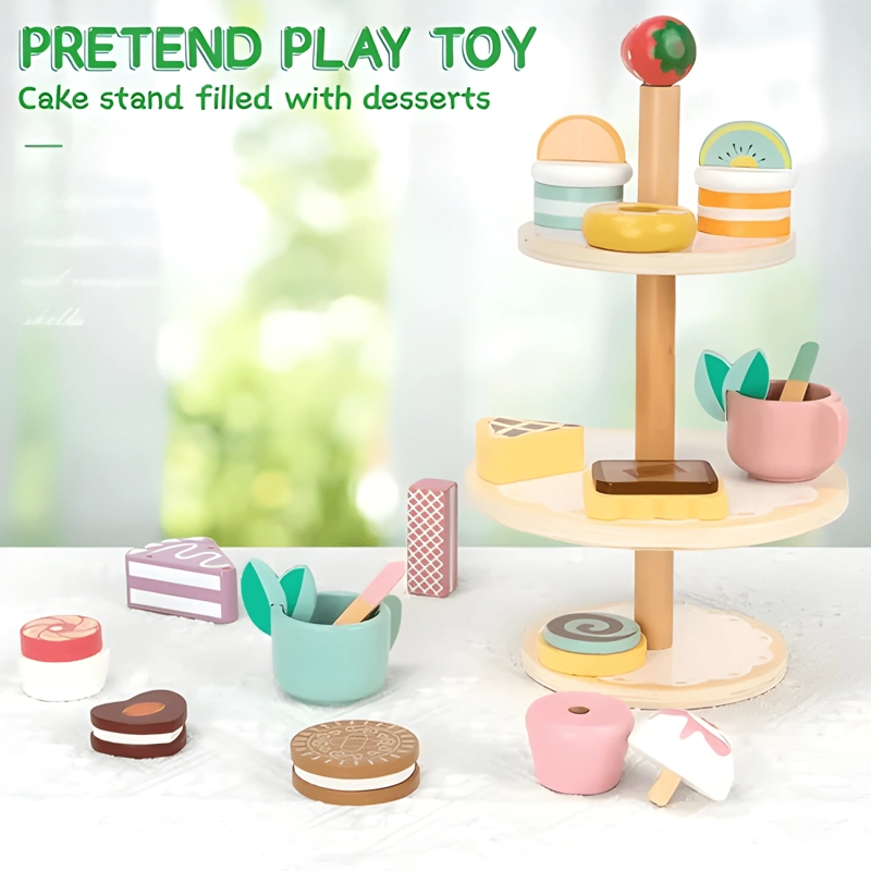 JUEGO DE POSTRE Y TE  DE MADERA JUGUETE PARA NIÑOS - 1