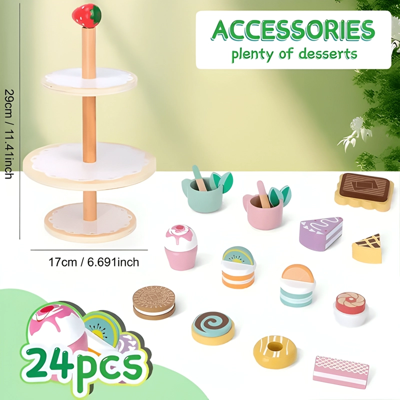 JUEGO DE POSTRE Y TE  DE MADERA JUGUETE PARA NIÑOS - 3