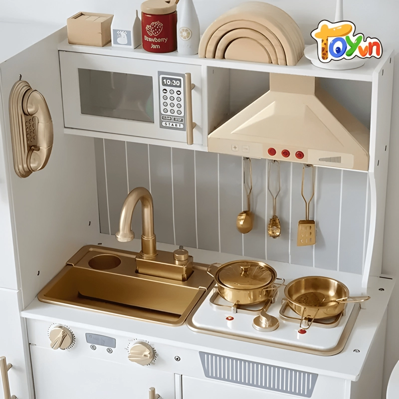 COCINA INFANTIL DE MADERA CON LUCES Y AGUA BLANCA - 1