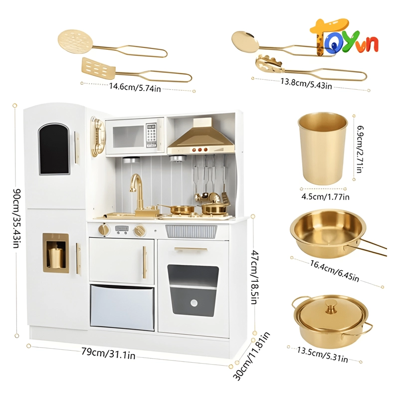 COCINA INFANTIL DE MADERA CON LUCES Y AGUA BLANCA - 2