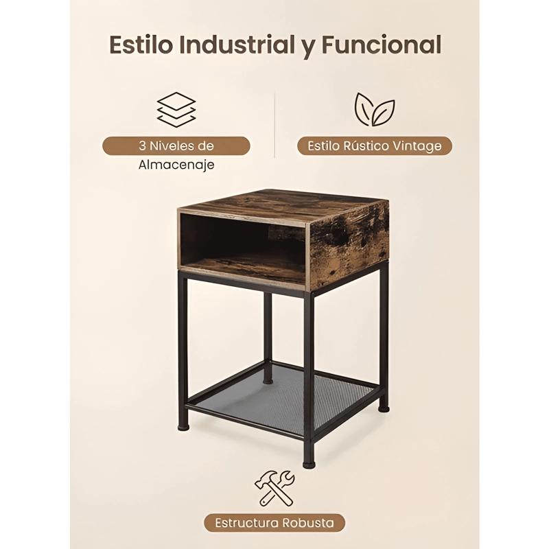 VELADOR MESA AUXILIAR LATERAL DE 2 NIVELES MADERA - 2