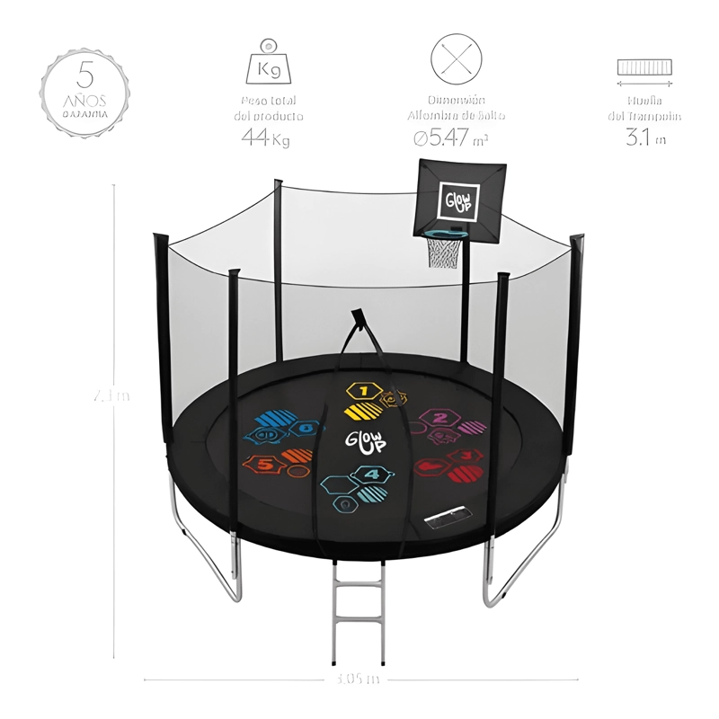 CAMA ELASTICA GLOWUP CON ARO DE BASQUET 3,05 M MULTICOLOR - 1