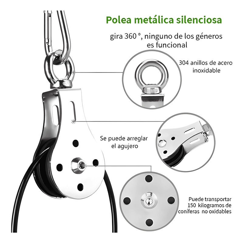 KIT 8 SISTEMA DE CABLE CON POLEA PARA MAQUINA #1 - 2
