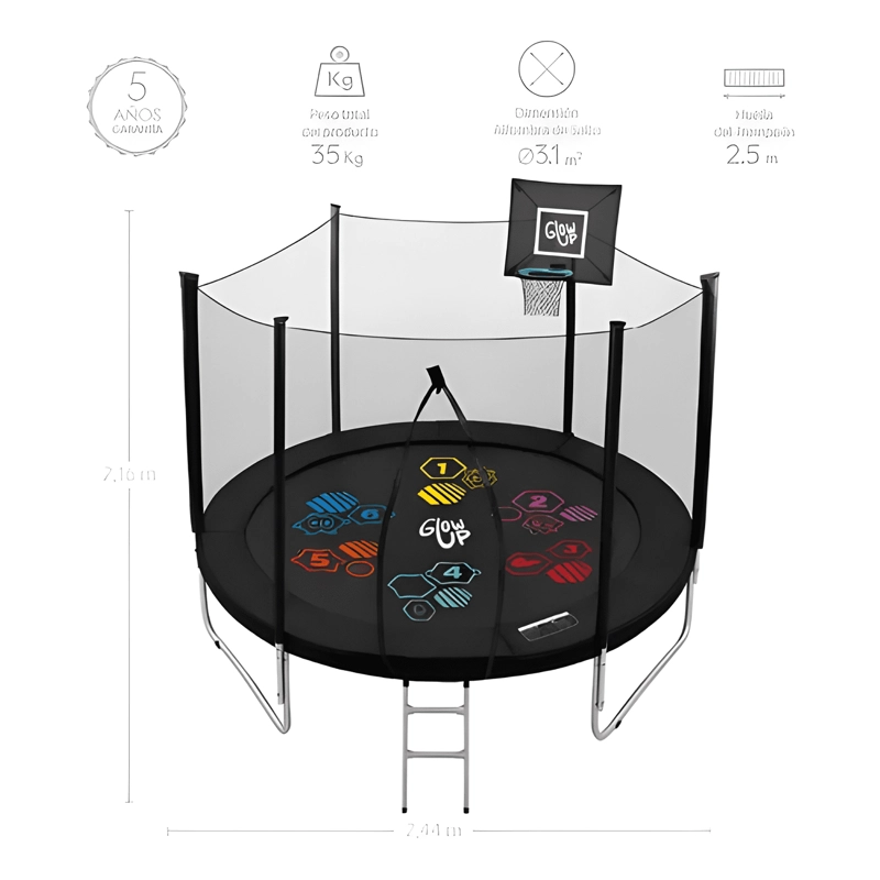 CAMA ELASTICA GLOWUP CON ARO DE BASQUET 2,44 M - 1