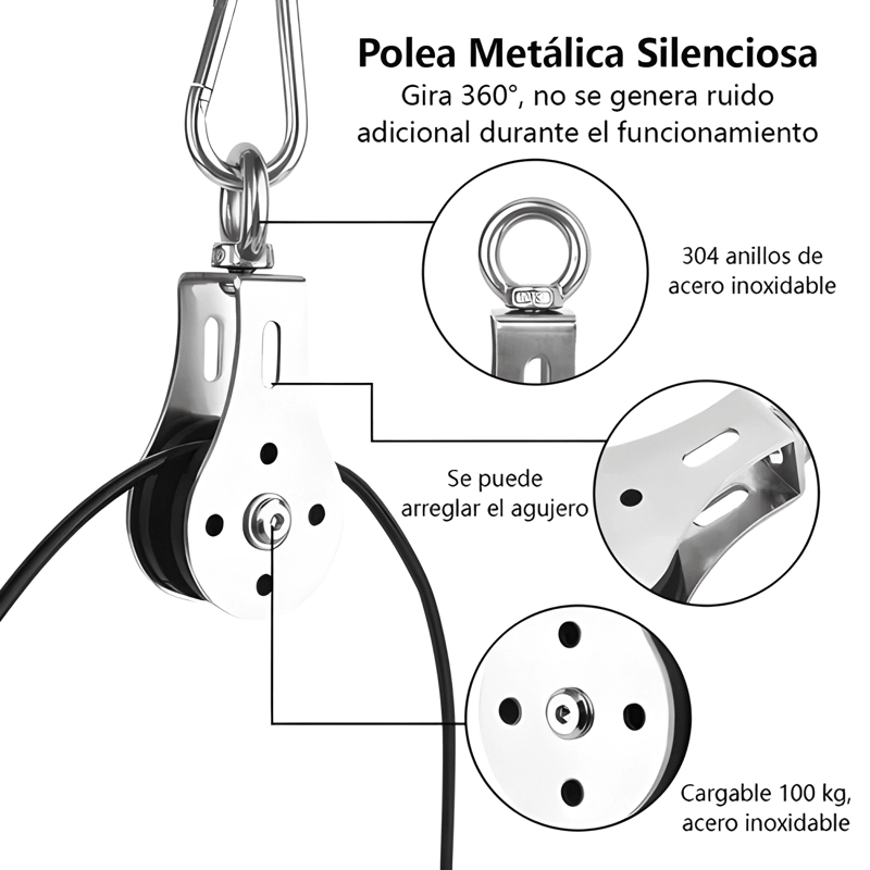 KIT DE POLEA CON CABLE DE ACERO Y CUERDA DE TRICEPS 2 M - 2