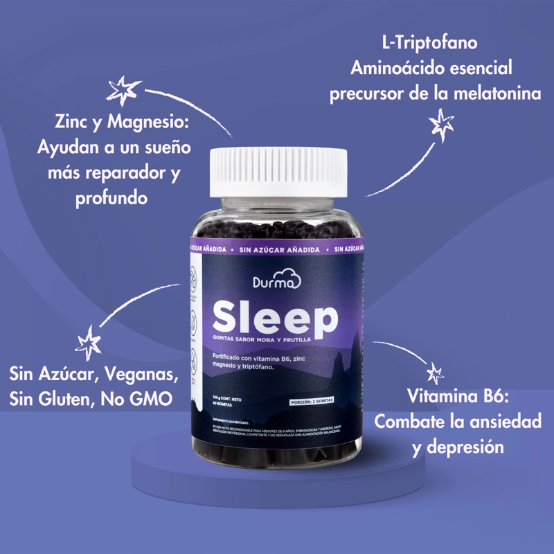 GOMITAS NATURALES PARA DORMIR DURMA 60 UNIDADES SABOR MORA - 2