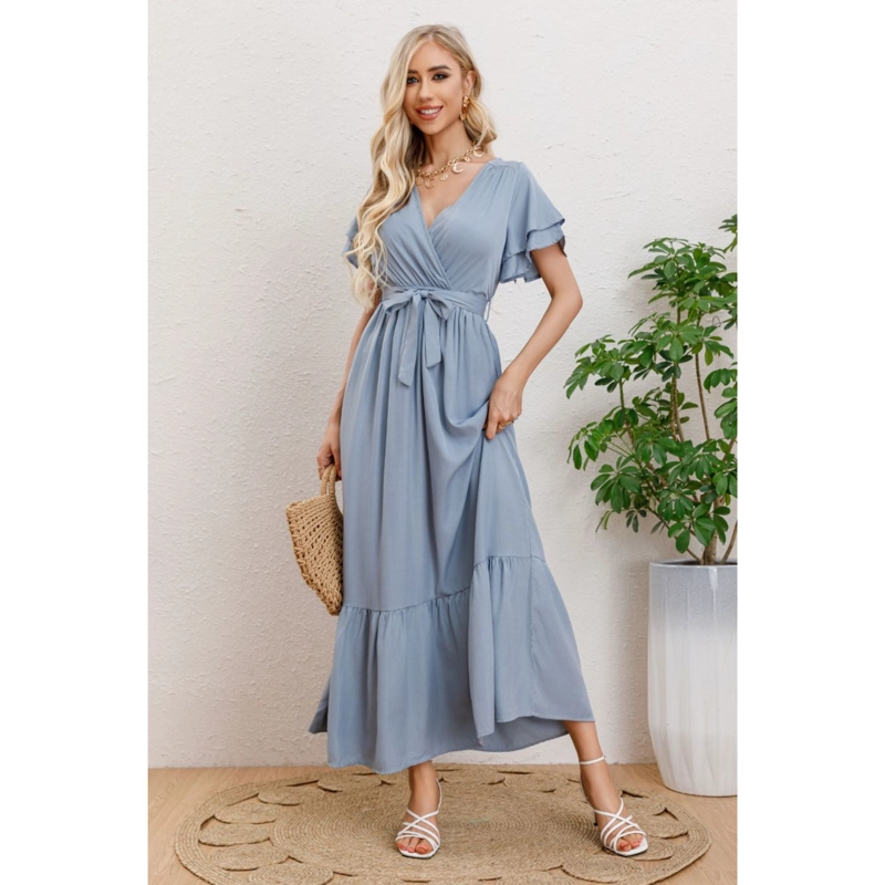 MAXI VESTIDO LARGO PRIMAVERA MUJER ABERTURA CUELLO V 326 - 1