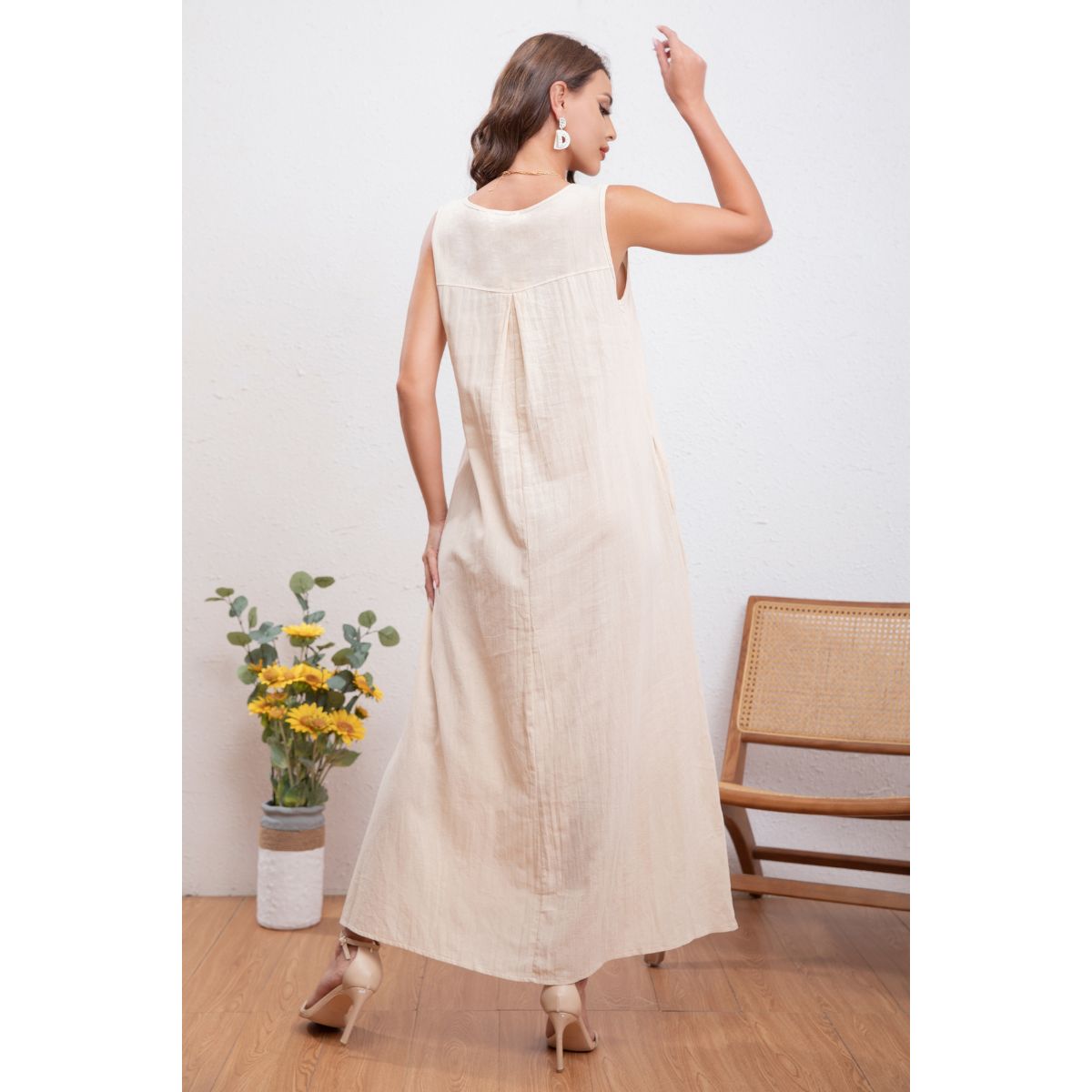 VESTIDO LINO MUJER LIKESHOP LARGO PRIMAVERA VERANO VARIEDAD COLORES 300 - 4