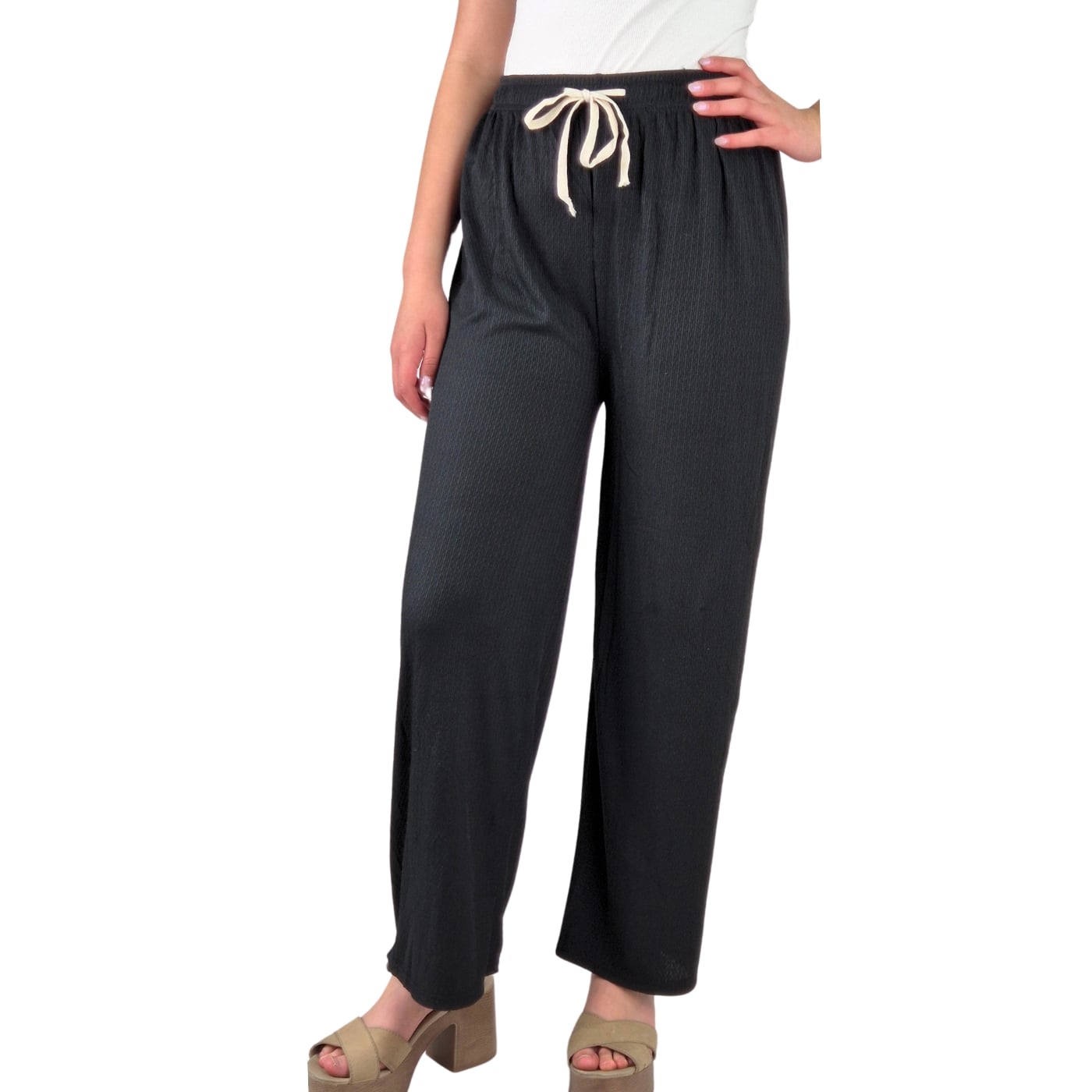 PANTALON PALAZZO MUJER LIKESHOP ACANALADO CINTURA ELASTICADA VERANO ES 369 - 1