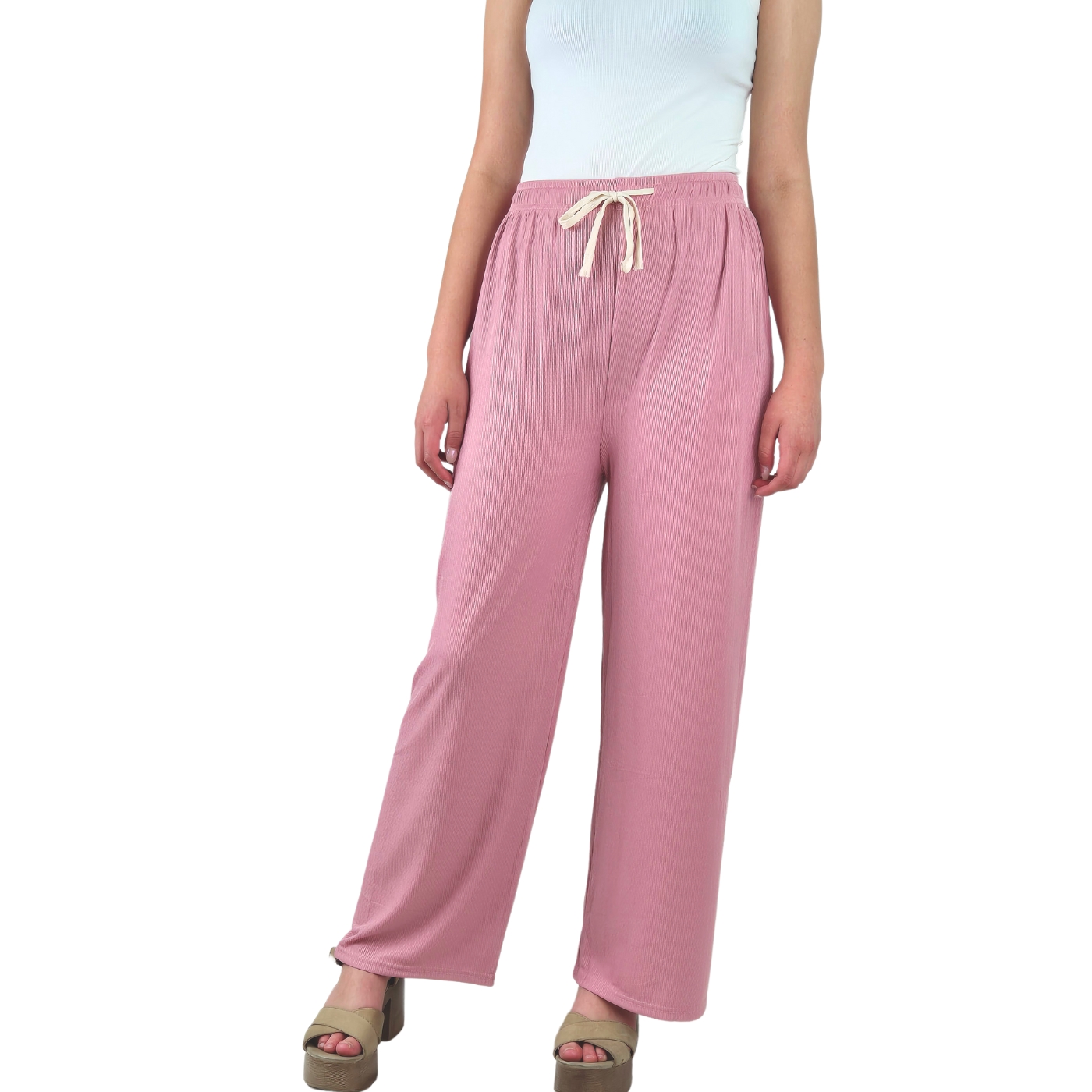 PANTALON PALAZZO MUJER LIKESHOP ACANALADO CINTURA ELASTICADA VERANO ES 369 - 2