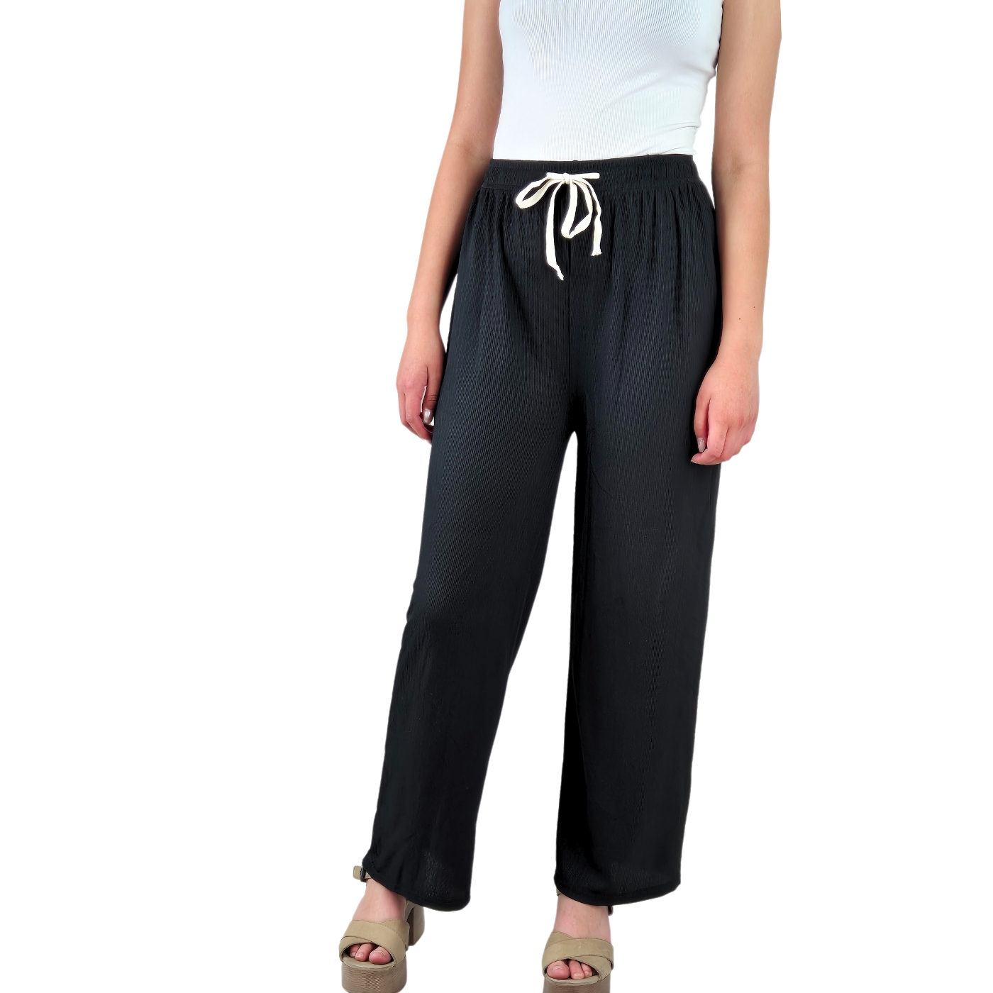 PANTALON PALAZZO MUJER LIKESHOP ACANALADO CINTURA ELASTICADA VERANO ES 369 - 2