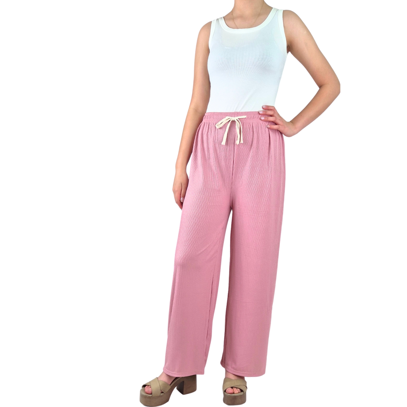 PANTALON PALAZZO MUJER LIKESHOP ACANALADO CINTURA ELASTICADA VERANO ES 369 - 4