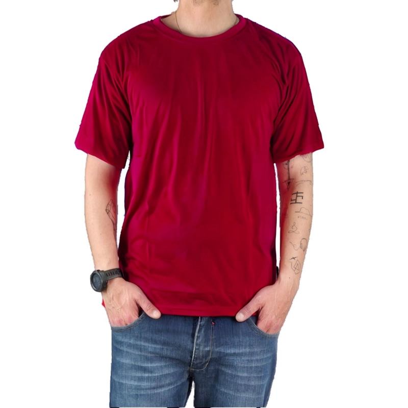 POLERA MANGA CORTA ALGODON HOMBRE LISA BASIC Burdeo L