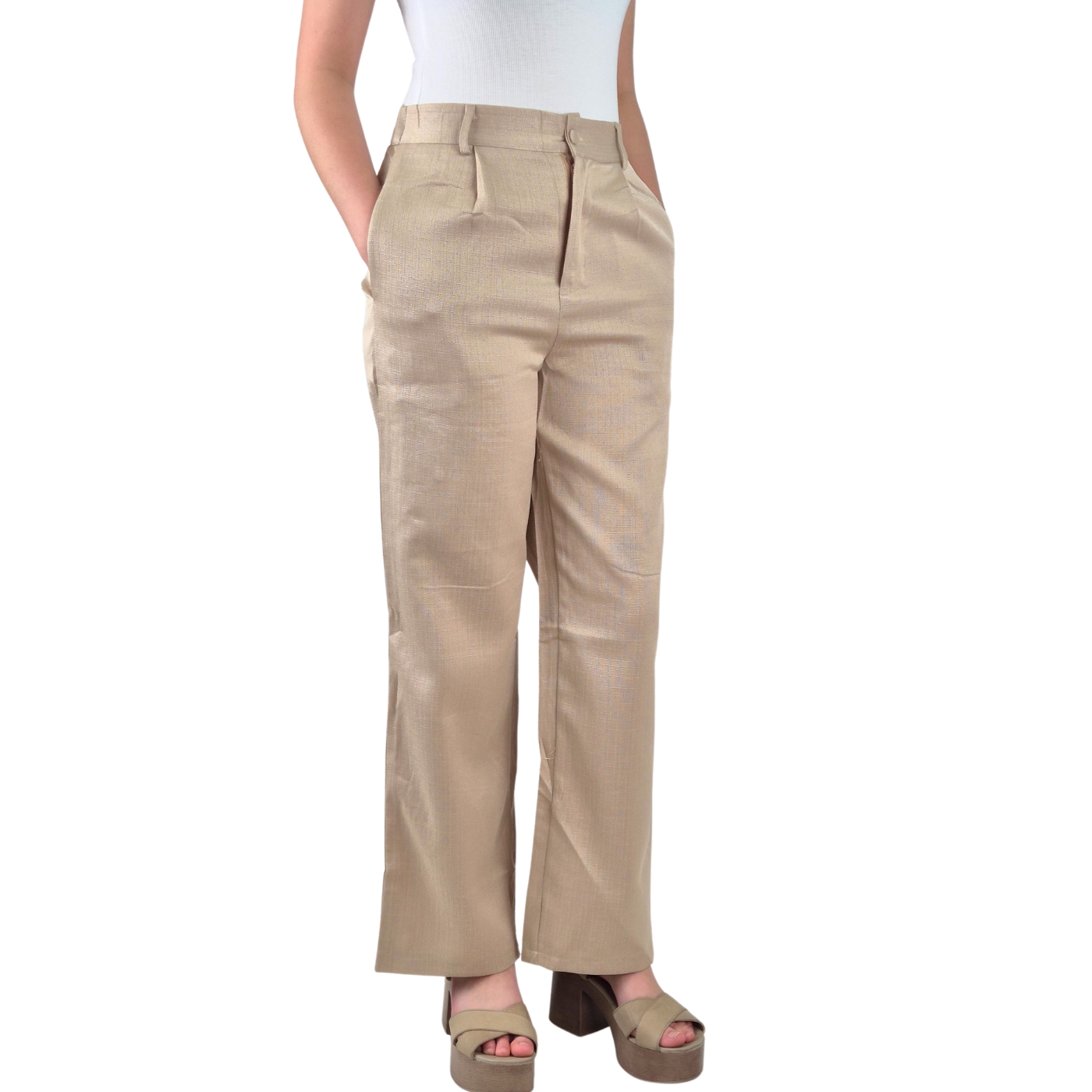 PANTALÓN VESTIR SEMI FORMAL TIPO LINO RECTO CASUAL TIRO ALTO 096 - 1