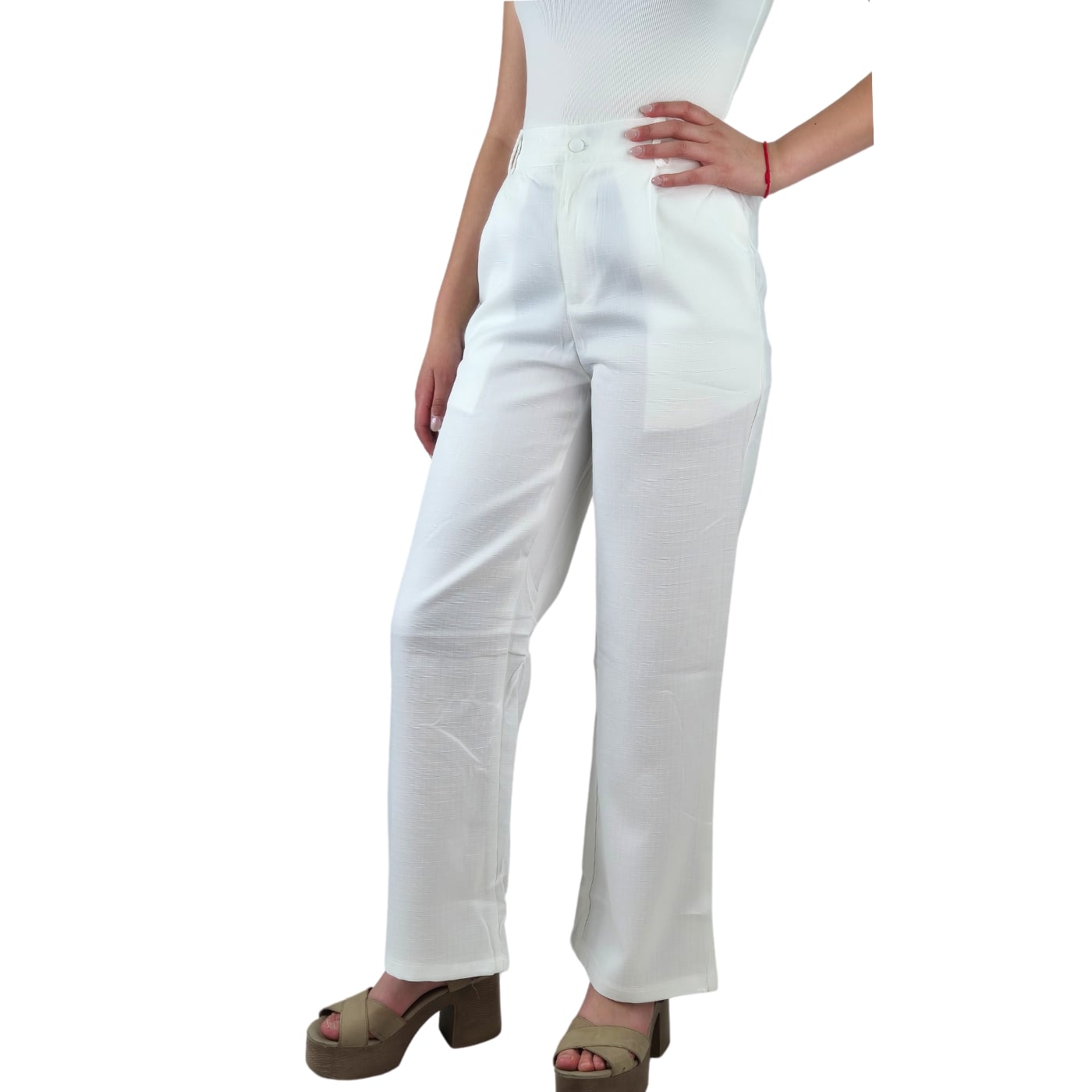 PANTALÓN VESTIR SEMI FORMAL TIPO LINO RECTO CASUAL TIRO ALTO 096 - 1