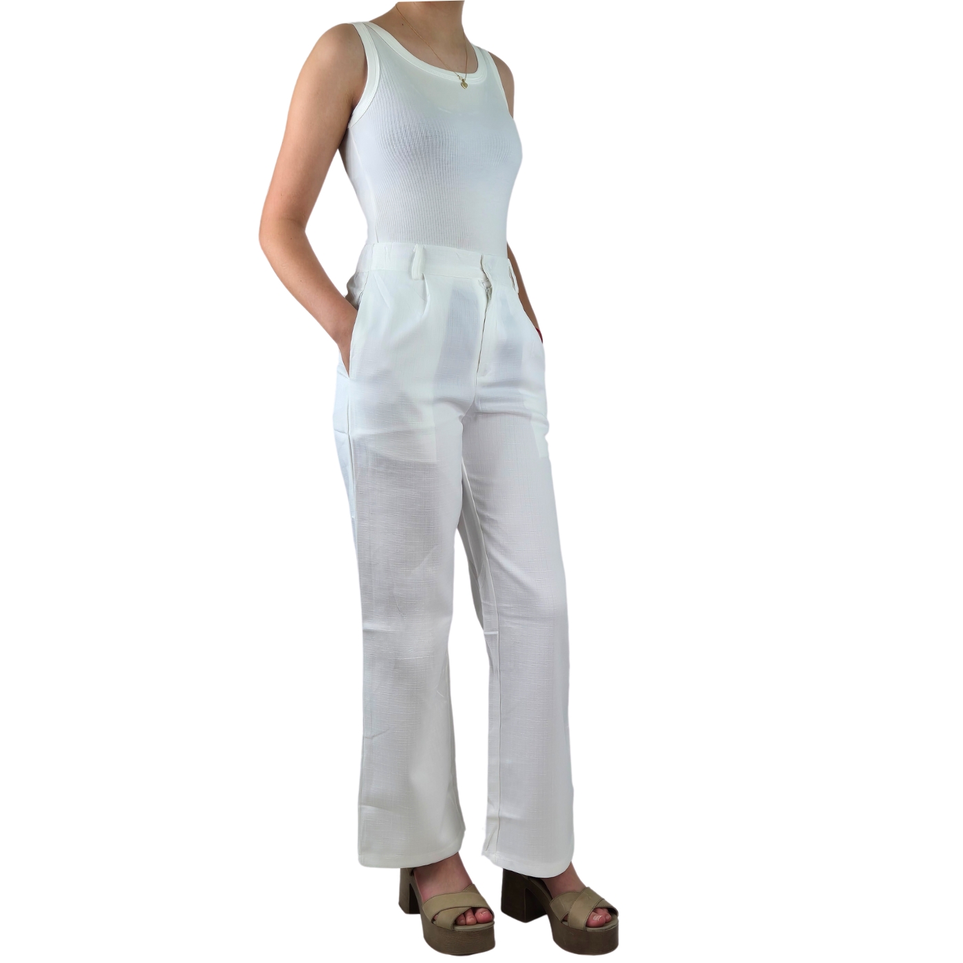 PANTALÓN VESTIR SEMI FORMAL TIPO LINO RECTO CASUAL TIRO ALTO 096 - 2