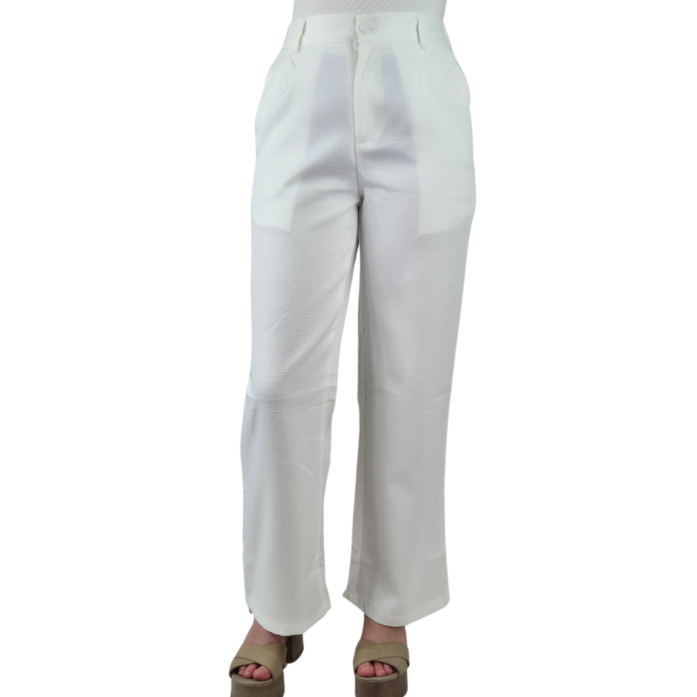 PANTALÓN VESTIR SEMI FORMAL TIPO LINO RECTO CASUAL TIRO ALTO 096 - 3
