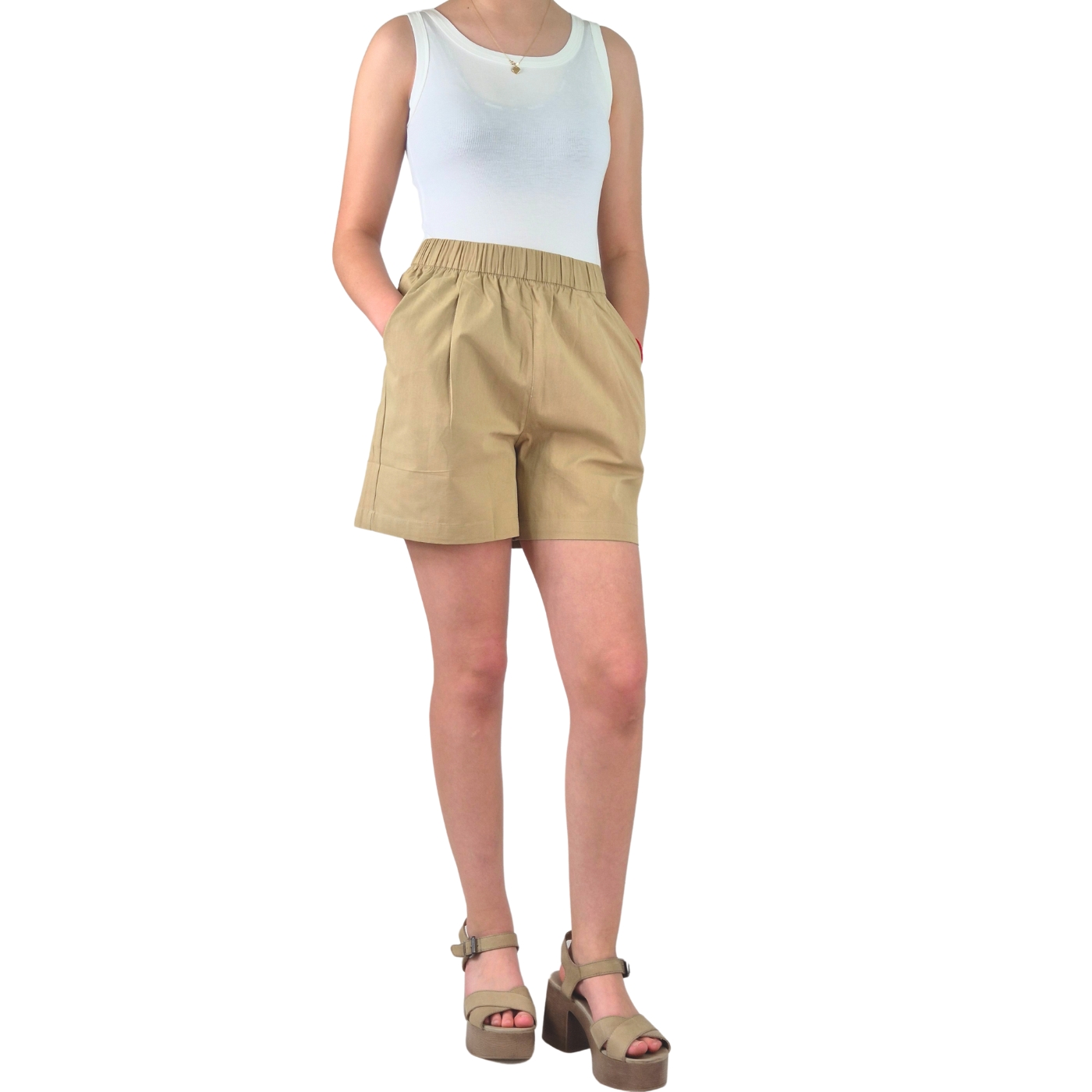 SHORT MUJER PREMIUM CASUAL FORMAL TELA ALGODON LAVADO TIRO ALTO 411 - 1