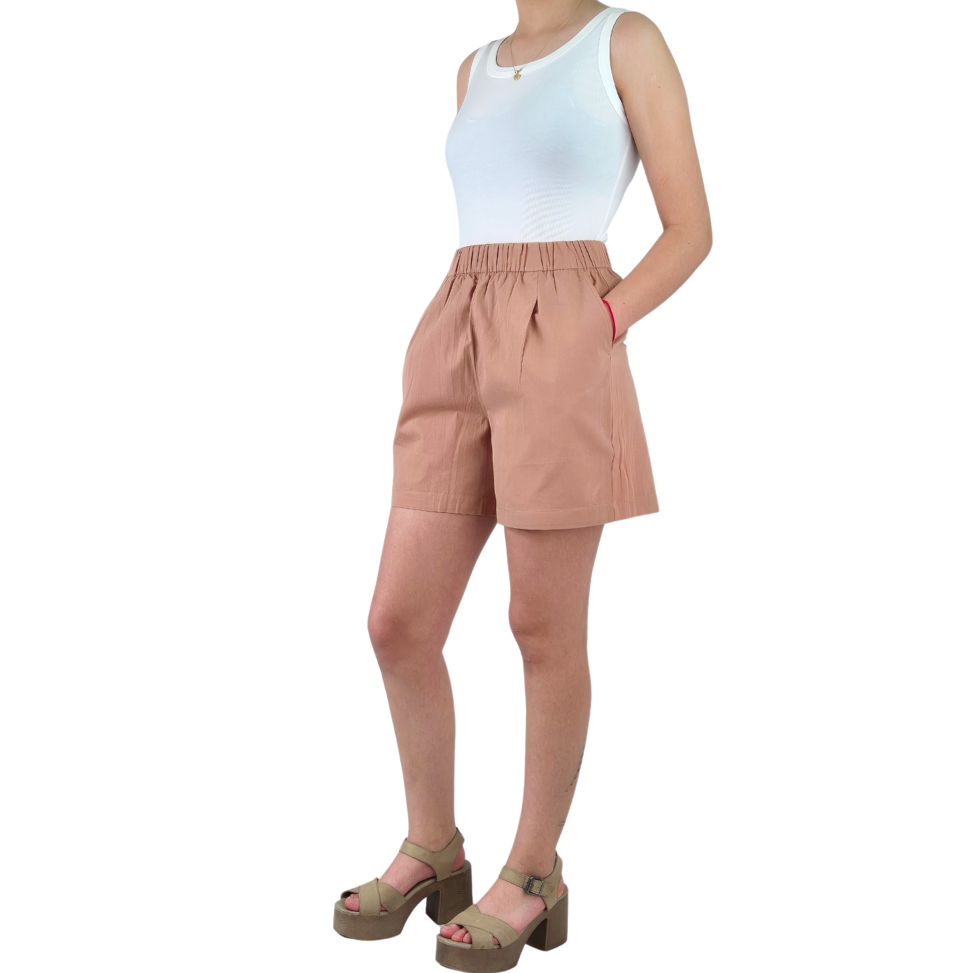 SHORT MUJER PREMIUM CASUAL FORMAL TELA ALGODON LAVADO TIRO ALTO 411 - 1