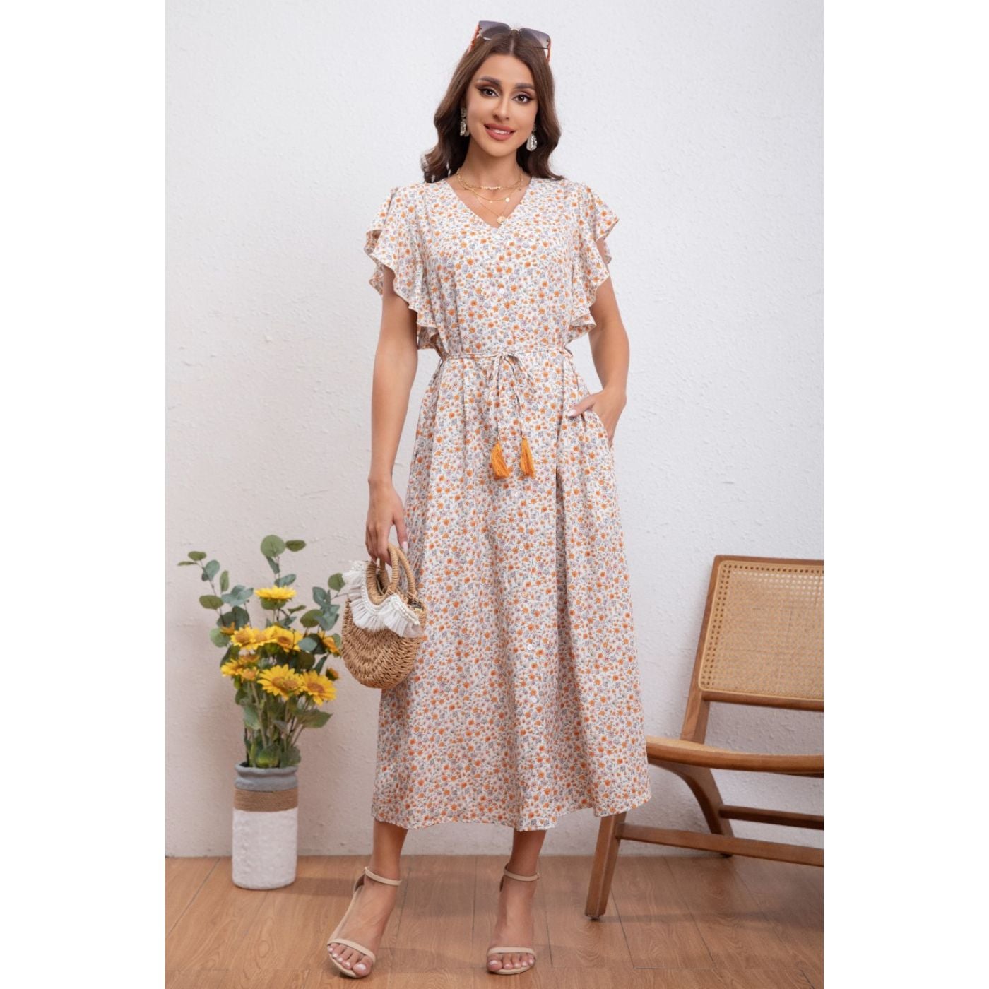 VESTIDO MANGA CORTA MUJER LIKESHOP LARGO PRIMAVERA CUELLO V CALIDAD 271 - 1