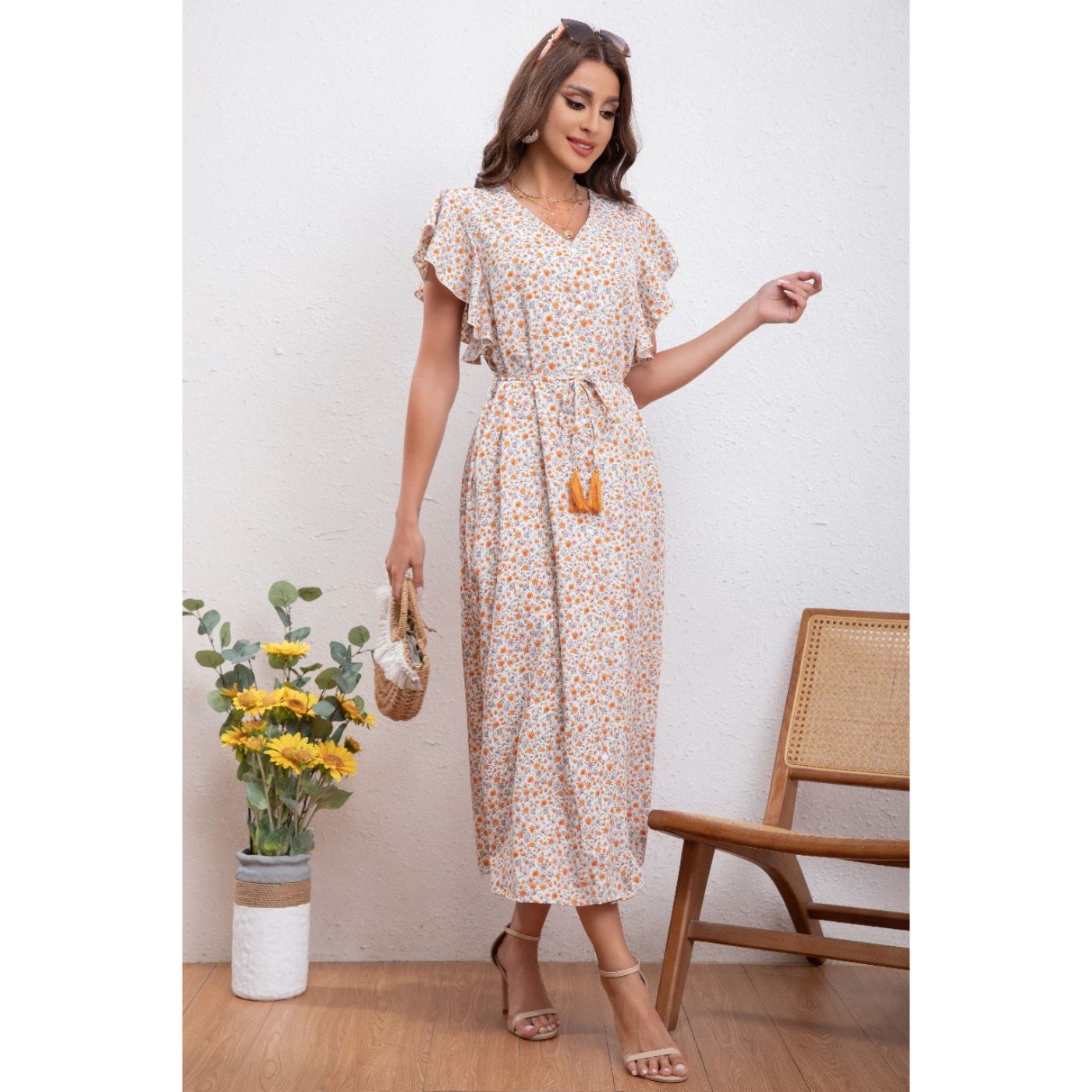 VESTIDO MANGA CORTA MUJER LIKESHOP LARGO PRIMAVERA CUELLO V CALIDAD 271 - 2
