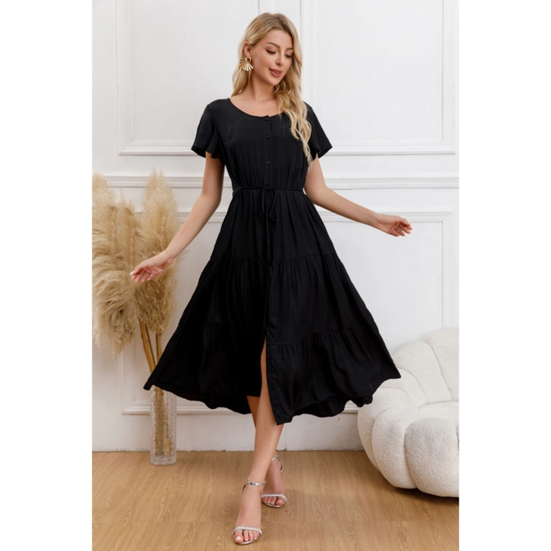 VESTIDO LARGO MUJER PRIMAVERA CASUAL MANGA CORTA ESCALONADO 329 - 1