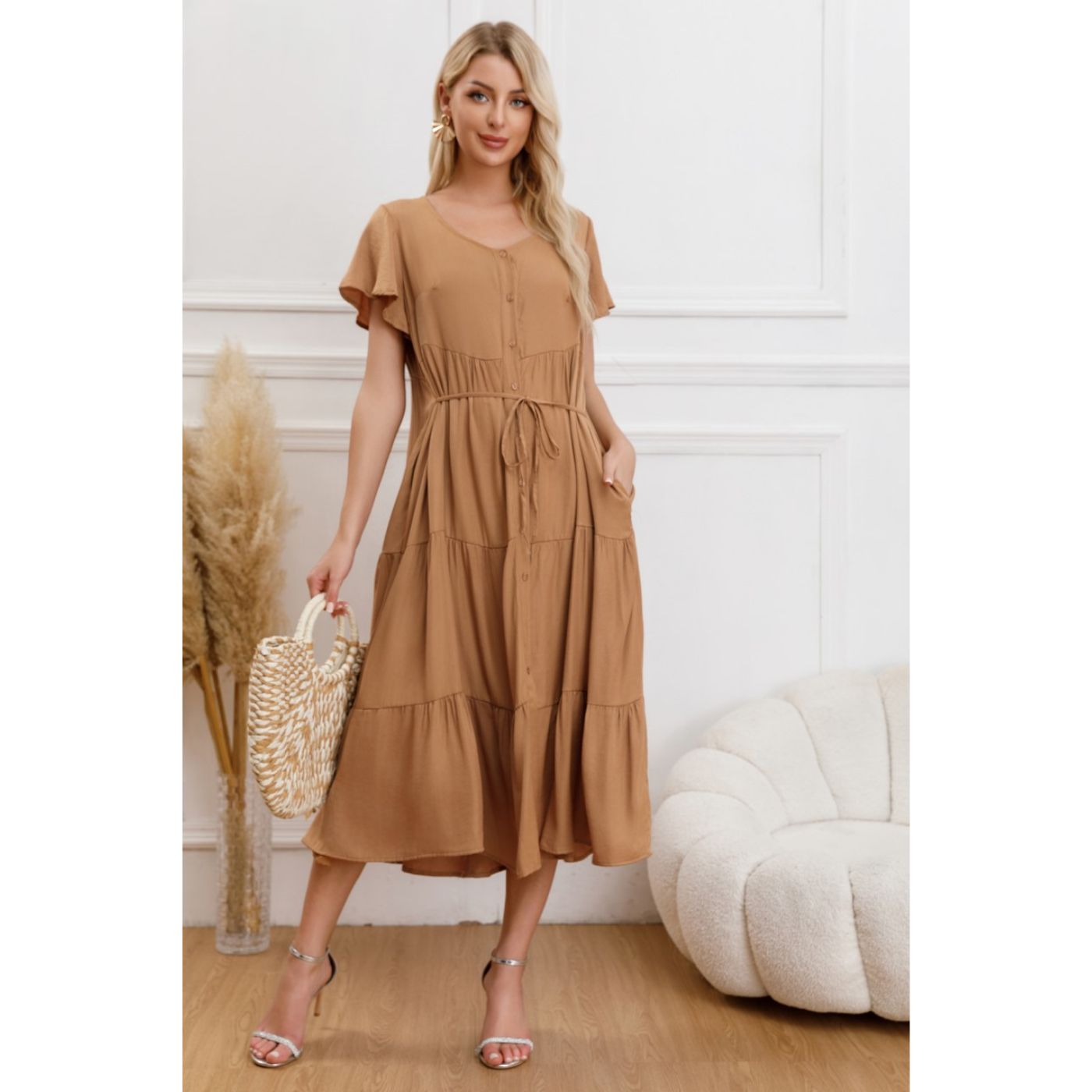 VESTIDO LARGO MUJER PRIMAVERA CASUAL MANGA CORTA ESCALONADO 329 - 1
