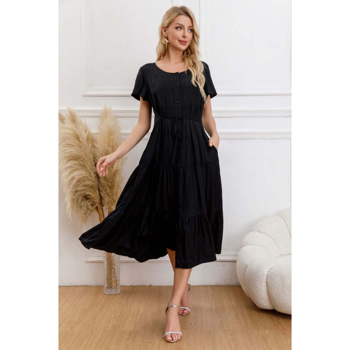 VESTIDO LARGO MUJER PRIMAVERA CASUAL MANGA CORTA ESCALONADO 329 - 2